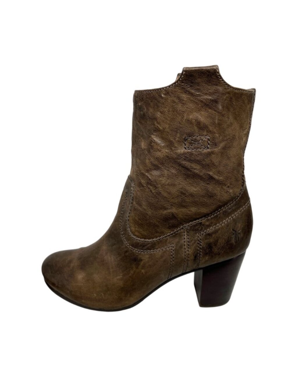 Frye Carson Mid Heel Short Leather Ankle Boots Brown Western Style Size 6.5 - Picture 2 of 15